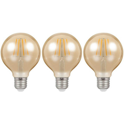 Crompton Lamps LED G80 Globe 5W E27 Dimmable Filament Extra Warm White Antique Bronze (35W Eqv) (3 Pack)