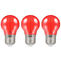 Crompton Lamps LED Golfball 4.5W E27 Harlequin IP65 Red Translucent (3 Pack)