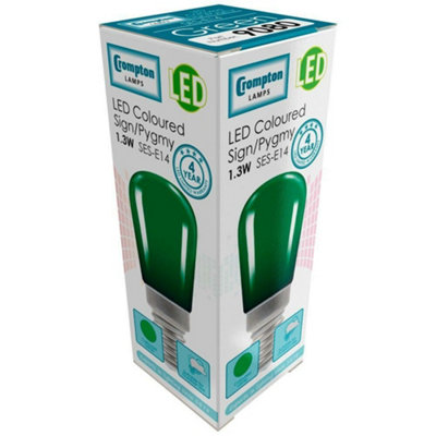 Crompton Lamps LED Pygmy 1.3W E14 Coloured IP65 Green (3 Pack)