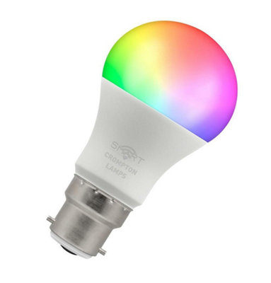 Crompton Lamps LED Smart Wifi GLS 8.5W B22 Dimmable Warm White + RGB Opal