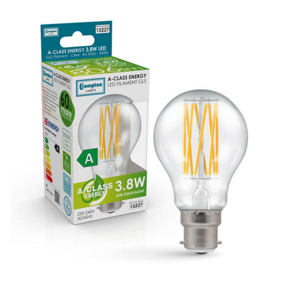 Crompton Lamps Ultra-Efficient LED GLS 3.8W B22 A-Class Warm White Clear  (60W Eqv)