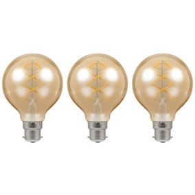 Crompton LED G80 Globe 4.9W B22 Dimmable Spiral Filament Extra Warm White Antique Bronze (25W Eqv) (3 Pack)