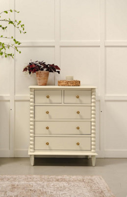 Cromwell 2 over 3 Chest of Drawers with Bobbin Design - Linen