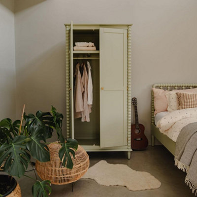 Cromwell Double Wardrobe with Shelf and Hanging Rail -Pale Olive