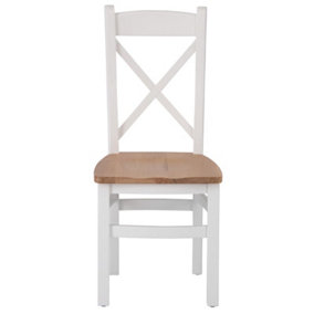 Cross Back Dining Chair with Wooden Seat - L43 x W50 x H97 cm - White