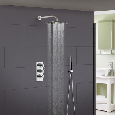 Cross Concealed Thermostatic Mixer Valve Hand Held 300mm Shower Head Set Price Comparisons | Compare The Build