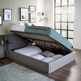 Cross Lifting Grey Upholstered Double Ottoman Bed Frame