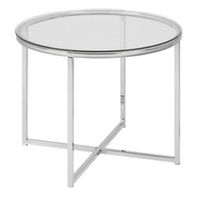 Cross Round Metal Side Table with Glass Top
