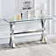 Crossley Clear Glass Console Table With Stainless Steel Legs
