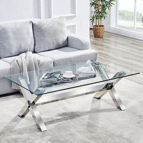 Crossley Coffee Table Clear Glass Top Coffee Table for Living Room Centre Table Tea Table for Living Room Furniture Clear Glass
