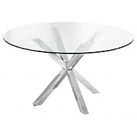 Crossley Round Glass Dining Table With Stainless Steel Legs