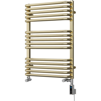 Crossmoor - Polished Brass Dual Fuel Towel Rail H736mm x W500mm Thermostatic WIFI