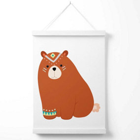 Crouching Bear Tribal Animal Poster with Hanger / 33cm / White
