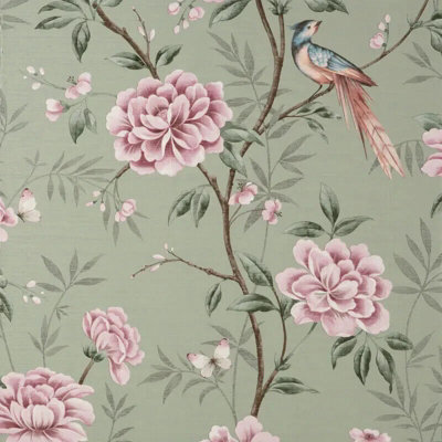 Crown Akina Floral Sage Green Leaf Textured Songbird Wallpaper M1724