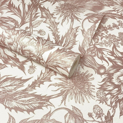 Crown Alexis Rose Taupe Beige Floral Wallpaper