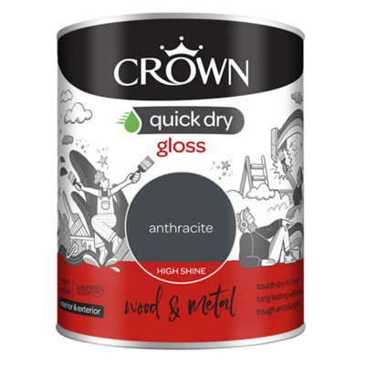 Crown Anthracite Quick Dry Gloss Interior & Exterior Grey Paint 750ml