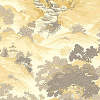 Crown Archives Oriental Landscape Wallpaper Yellow M1192