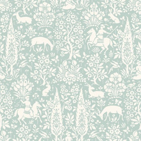 Crown Archives Woodland Wallpaper Duck Egg M1166