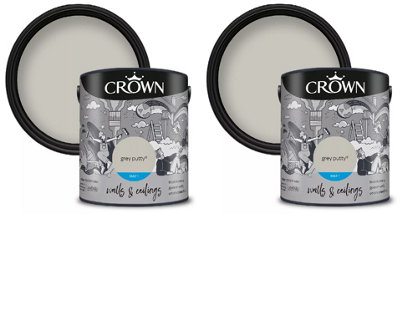 Crown Breatheasy Matt Emulsion Paint For Wall and Ceilings Grey Putty 2.5L Pack of 2