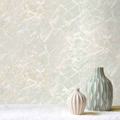 Crown Carbon Onyx Cream Stone & Gold Marble Wallpaper M1747