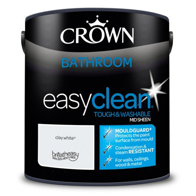 Crown Easyclean Bathroom Mid-Sheen Paint Clay White - 2.5L