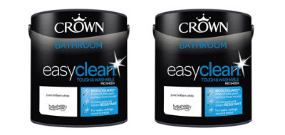 Crown Easyclean Bathroom Mid Sheen Paint Pure Brilliant White 2.5L Pack of 2
