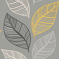 Crown Emporium Elba Leaf Wallpaper Yellow / Grey M1461