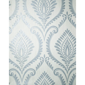 Crown Estelle Damask Mineral Blue Wallpaper M1757