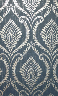 Crown Estelle Damask Navy Wallpaper M1758