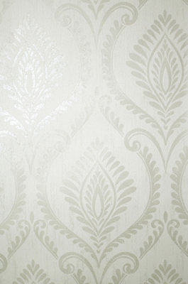 Crown Estelle Damask Soft Dove White Wallpaper M1759