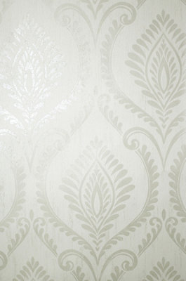 Crown Estelle Damask Soft Dove White Wallpaper M1759