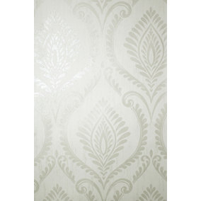 Crown Estelle Damask Soft Dove White Wallpaper M1759