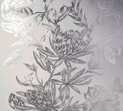 Crown Luxe Mayfair Kew Floral Metallic Silver Wallpaper M1473