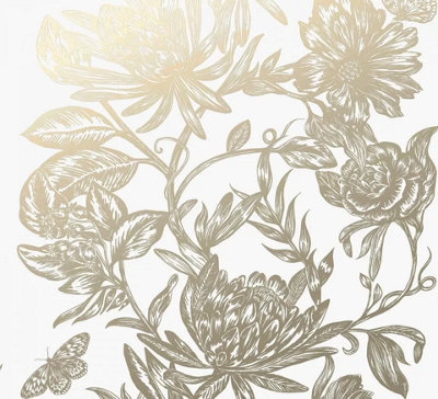 Crown Luxury Mayfair Keaw Floral Metallic Wallpaper Gold / Cream - M1474
