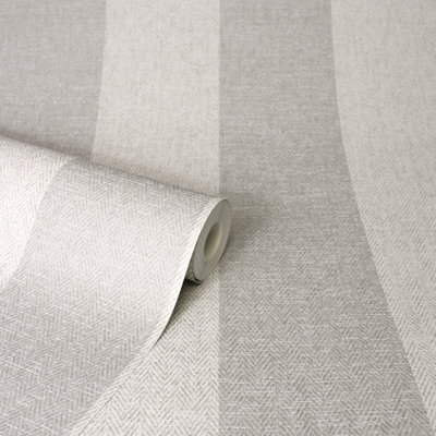 Crown M1872 Harris Stripe Luxury Textured Wallpaper, Soft Grey