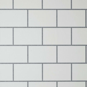 Crown Metro Tile White / Silver Metallic Textured Washable Wallpaper M1634