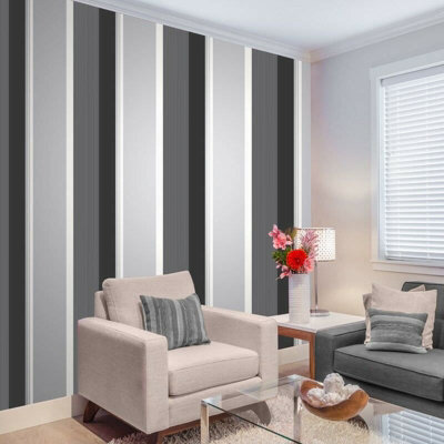 Crown Millie Designer Stripe Black & White Wallpaper M0881