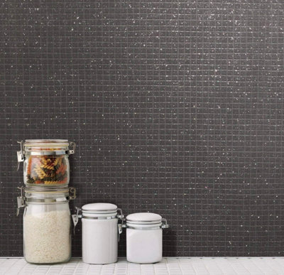 CROWN MOSAIC GLITTER TILE WALLPAPER IN BLACK - M1057