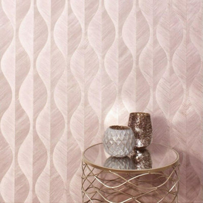 Crown Precious Organic Leaf Wallpaper Pink Rose Gold Textured Heavyweight Vinyl