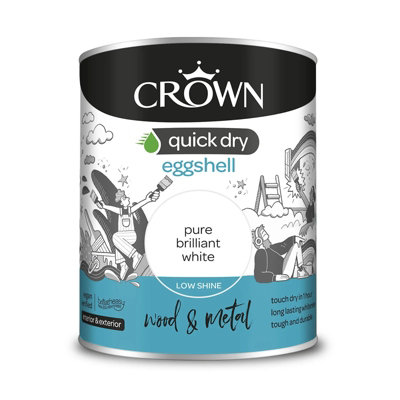Crown Quick Dry Eggshell Paint For Wood & Metal Pure Brilliant White 750ml