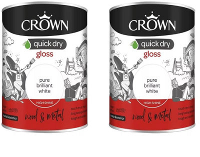 Crown Quick Dry Gloss Paint Pure Brilliant White 2.5L Pack of 2