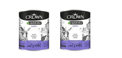 Crown Quick Dry Satin Paint For Wood & Metal Pure Brilliant White 2.5L Pack of 2