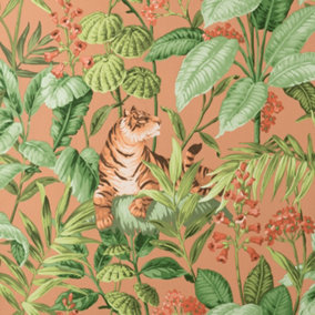 Crown Rajah Tiger Terracotta Wallpaper M1731