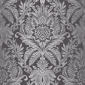 Crown Signature Damask Wallpaper Ebony M1065