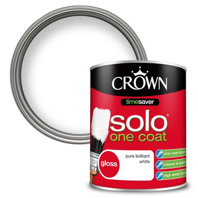 Crown Solo Gloss Paint Pure Brilliant White 750ml DIY at B&Q