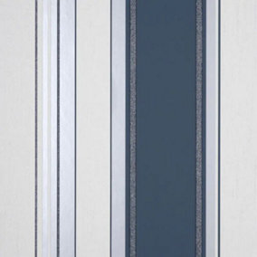 Crown Synergy Stripe Navy Silver Textured Glitter Wallpaper M1720