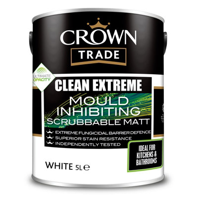 Crown Trade Clean Extreme Mould Inhibiting Scrubable Matt White 5L