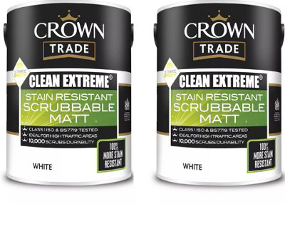 Crown Trade Clean Extreme Stain Resistant Scrubbable Matt Paint White 5L Pack of 2