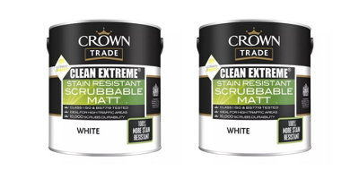 Crown Trade Clean Extreme Stain Resistant Scrubbable Matt White 2.5L Pack of 2