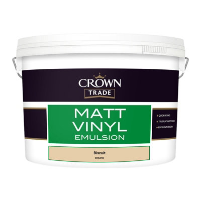 Crown Trade Vinyl Matt Walls & Ceilings Emulsion Paint Biscuit (B1631B) 10L